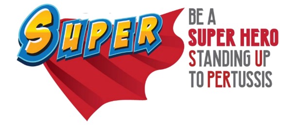SuperStudy Logo - Super with cape. Words " be a super hero standing up to pertussis"